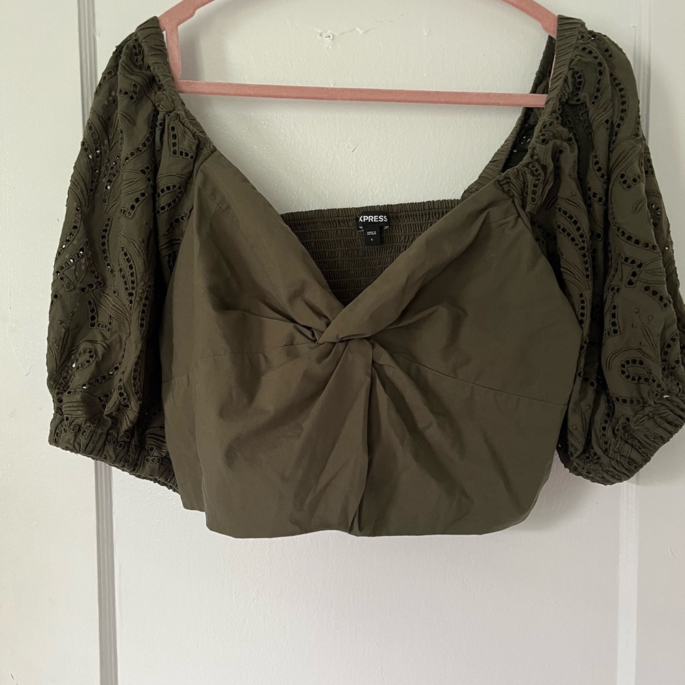 Express Khaki Women's Blouse with Eyelet Sleeves